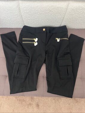 Express Black Cargo Ponte Pants with Gold Zippers